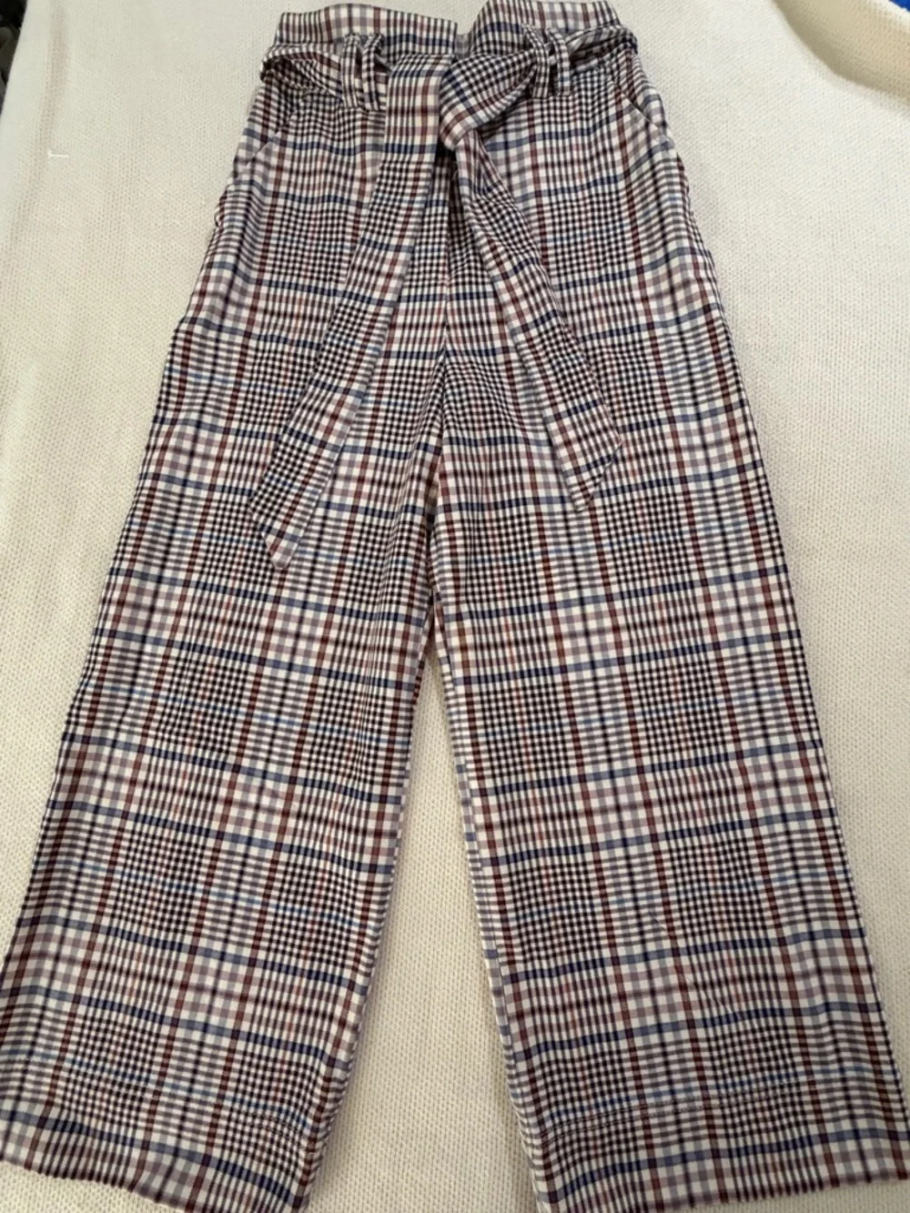 H&M Checked Tie-Waist Wide Leg Pants - Beige Plaid - Picture 5 of 13